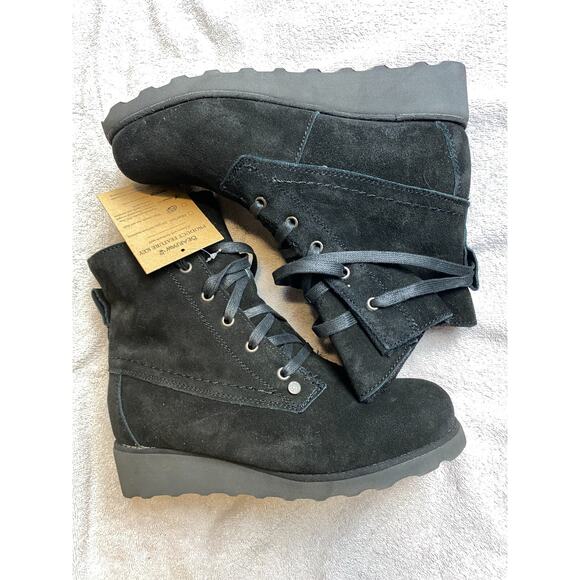 Bearpaw Krista Boots Women 9 Black Suede Waterproof Hikercore Cozycore Luxe Chic - Picture 3 of 8